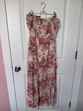 Floral Off-Shoulder Maxi Dress in Blush Pink